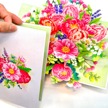 Pink Peony Rose Garden Origami Pop Cards 3D Pop Up Greeting Card Happy Birthday Thank You Handmade Gift Thinking of You Blank Card for Any Occasion Happy Mother's Day Happy Father's Australiana Celebrate the Beauty of Flower and Spring Element