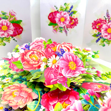 Pink Peony Rose Garden Origami Pop Cards 3D Pop Up Greeting Card Happy Birthday Thank You Handmade Gift Thinking of You Blank Card for Any Occasion Happy Mother's Day Happy Father's Australiana Celebrate the Beauty of Flower and Spring Element