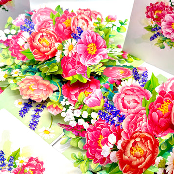 Pink Peony Rose Garden Origami Pop Cards 3D Pop Up Greeting Card Happy Birthday Thank You Handmade Gift Thinking of You Blank Card for Any Occasion Happy Mother's Day Happy Father's Australiana Celebrate the Beauty of Flower and Spring Element