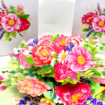 Pink Peony Rose Garden Origami Pop Cards 3D Pop Up Greeting Card Happy Birthday Thank You Handmade Gift Thinking of You Blank Card for Any Occasion Happy Mother's Day Happy Father's Australiana Celebrate the Beauty of Flower and Spring Element
