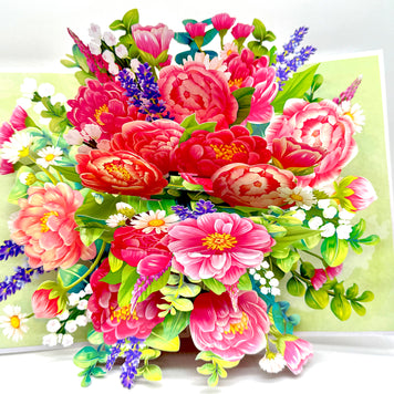 Pink Peony Rose Garden Origami Pop Cards 3D Pop Up Greeting Card Happy Birthday Thank You Handmade Gift Thinking of You Blank Card for Any Occasion Happy Mother's Day Happy Father's Australiana Celebrate the Beauty of Flower and Spring Element