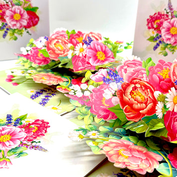 Pink Peony Rose Garden Origami Pop Cards 3D Pop Up Greeting Card Happy Birthday Thank You Handmade Gift Thinking of You Blank Card for Any Occasion Happy Mother's Day Happy Father's Australiana Celebrate the Beauty of Flower and Spring Element