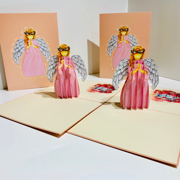 Pink Praying Guardian Angel Origami Pop Cards 3D Pop Up Greeting Card Merry Christmas Thank You Handmade Best Wishes Blank Card Gift Happy Holidays Celebrate the Special Day Moment with Family and Friends Holy