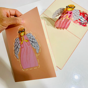 Pink Praying Guardian Angel Origami Pop Cards 3D Pop Up Greeting Card Merry Christmas Thank You Handmade Best Wishes Blank Card Gift Happy Holidays Celebrate the Special Day Moment with Family and Friends Holy