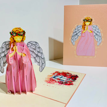 Pink Praying Guardian Angel Origami Pop Cards 3D Pop Up Greeting Card Merry Christmas Thank You Handmade Best Wishes Blank Card Gift Happy Holidays Celebrate the Special Day Moment with Family and Friends Holy