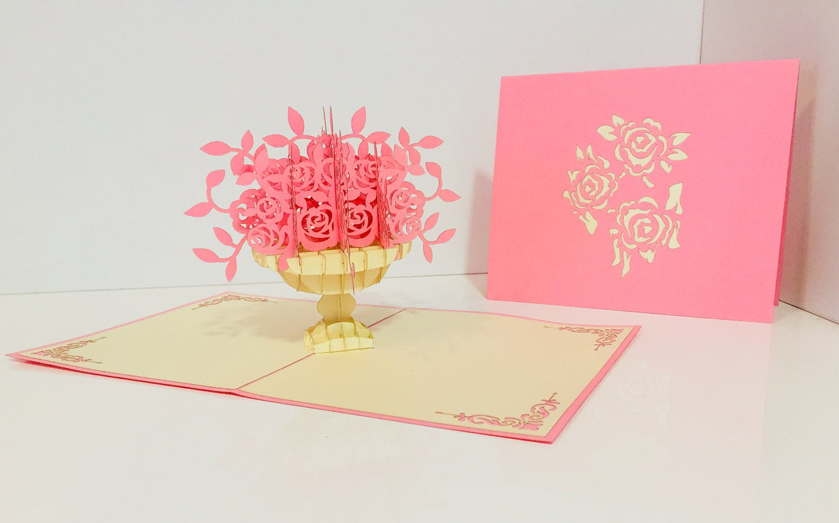 Pink Rose Bouquet Flower Created by Origami Pop Cards 3D Pop Up Greeting Card Happy Birthday Thank You Handmade Gift Thinking of You Blank Card for Any Occasion Happy Mother's Day Happy Father's Australiana Celebrate the Beauty of Flower