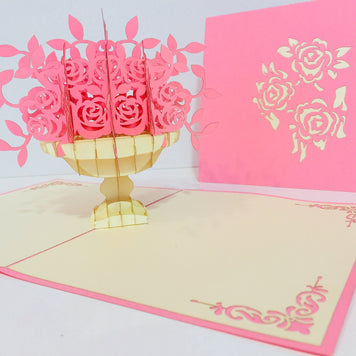 Pink Rose Bouquet Flower Created by Origami Pop Cards 3D Pop Up Greeting Card Happy Birthday Thank You Handmade Gift Thinking of You Blank Card for Any Occasion Happy Mother's Day Happy Father's Australiana Celebrate the Beauty of Flower