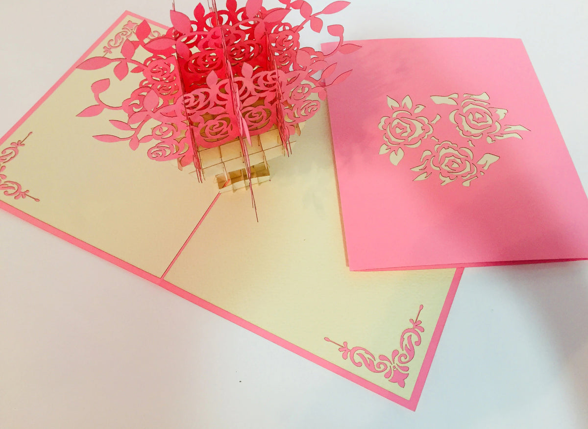 Pink Rose Bouquet Flower Created by Origami Pop Cards 3D Pop Up Greeting Card Happy Birthday Thank You Handmade Gift Thinking of You Blank Card for Any Occasion Happy Mother's Day Happy Father's Australiana Celebrate the Beauty of Flower