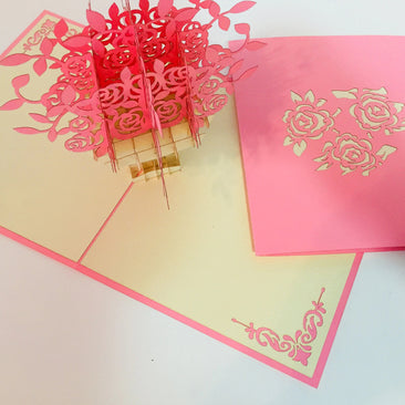 Pink Rose Bouquet Flower Created by Origami Pop Cards 3D Pop Up Greeting Card Happy Birthday Thank You Handmade Gift Thinking of You Blank Card for Any Occasion Happy Mother's Day Happy Father's Australiana Celebrate the Beauty of Flower