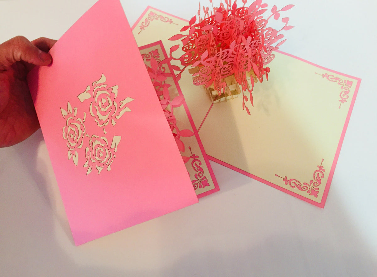 Pink Rose Bouquet Flower Created by Origami Pop Cards 3D Pop Up Greeting Card Happy Birthday Thank You Handmade Gift Thinking of You Blank Card for Any Occasion Happy Mother's Day Happy Father's Australiana Celebrate the Beauty of Flower