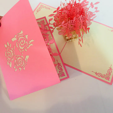 Pink Rose Bouquet Flower Created by Origami Pop Cards 3D Pop Up Greeting Card Happy Birthday Thank You Handmade Gift Thinking of You Blank Card for Any Occasion Happy Mother's Day Happy Father's Australiana Celebrate the Beauty of Flower