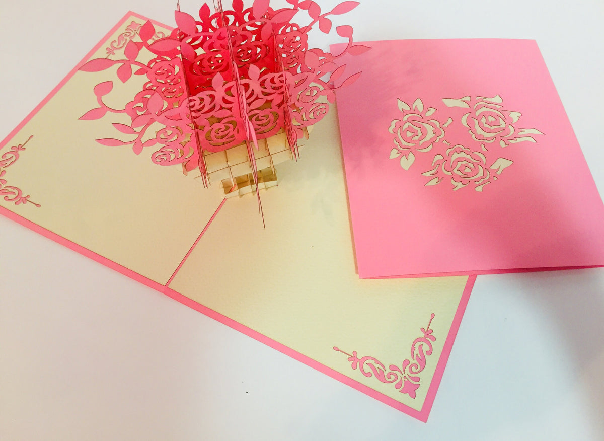 Pink Rose Bouquet Flower Created by Origami Pop Cards 3D Pop Up Greeting Card Happy Birthday Thank You Handmade Gift Thinking of You Blank Card for Any Occasion Happy Mother's Day Happy Father's Australiana Celebrate the Beauty of Flower