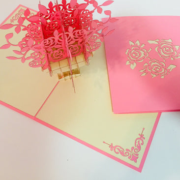 Pink Rose Bouquet Flower Created by Origami Pop Cards 3D Pop Up Greeting Card Happy Birthday Thank You Handmade Gift Thinking of You Blank Card for Any Occasion Happy Mother's Day Happy Father's Australiana Celebrate the Beauty of Flower