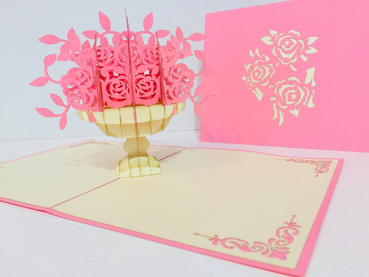 Pink Rose Bouquet Flower Created by Origami Pop Cards 3D Pop Up Greeting Card Happy Birthday Thank You Handmade Gift Thinking of You Blank Card for Any Occasion Happy Mother's Day Happy Father's Australiana Celebrate the Beauty of Flower
