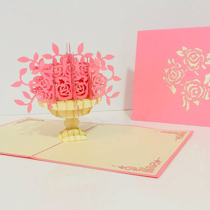 Pink Rose Bouquet Flower Created by Origami Pop Cards 3D Pop Up Greeting Card Happy Birthday Thank You Handmade Gift Thinking of You Blank Card for Any Occasion Happy Mother's Day Happy Father's Australiana Celebrate the Beauty of Flower