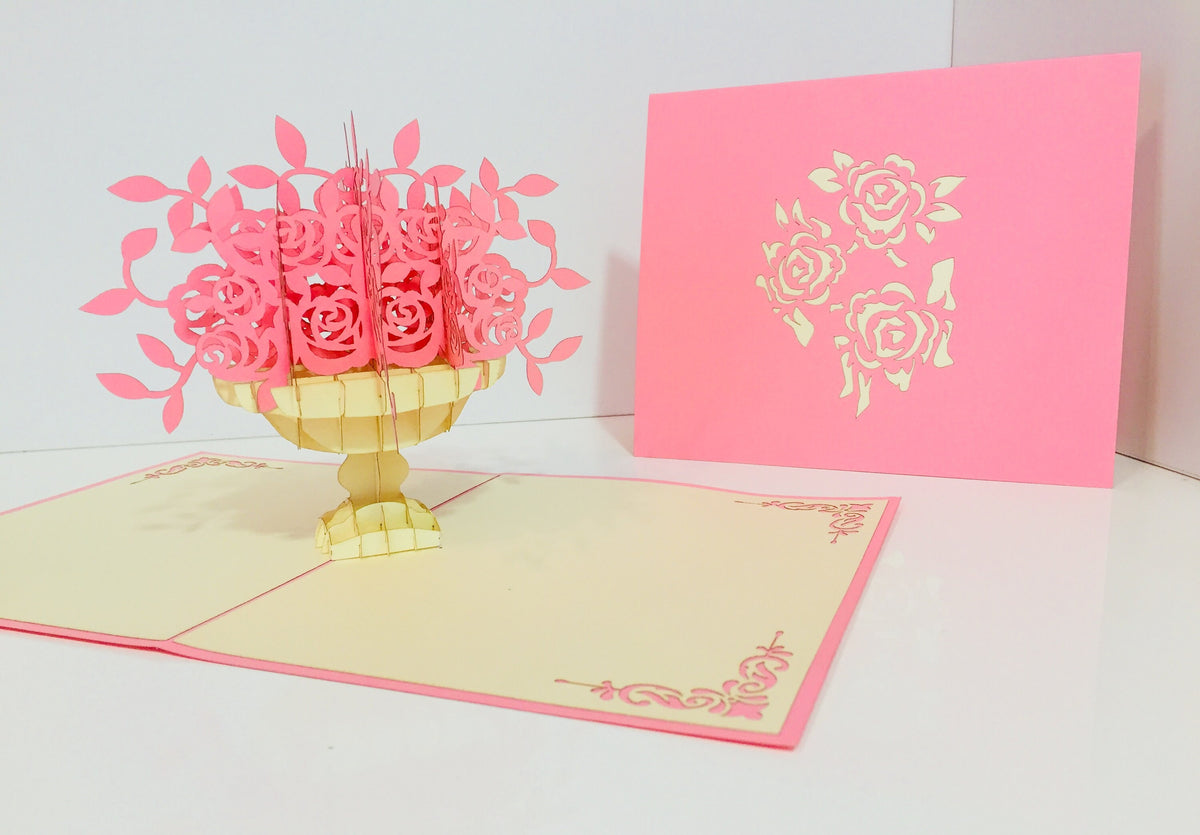 Pink Rose Bouquet Flower Created by Origami Pop Cards 3D Pop Up Greeting Card Happy Birthday Thank You Handmade Gift Thinking of You Blank Card for Any Occasion Happy Mother's Day Happy Father's Australiana Celebrate the Beauty of Flower