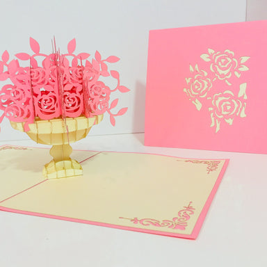 Pink Rose Bouquet Flower Created by Origami Pop Cards 3D Pop Up Greeting Card Happy Birthday Thank You Handmade Gift Thinking of You Blank Card for Any Occasion Happy Mother's Day Happy Father's Australiana Celebrate the Beauty of Flower