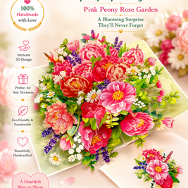 Pink Peony Rose Garden Origami Pop Cards 3D Pop Up Greeting Card Happy Birthday Thank You Handmade Gift Thinking of You Blank Card for Any Occasion Happy Mother's Day Happy Father's Australiana Celebrate the Beauty of Flower and Spring Element