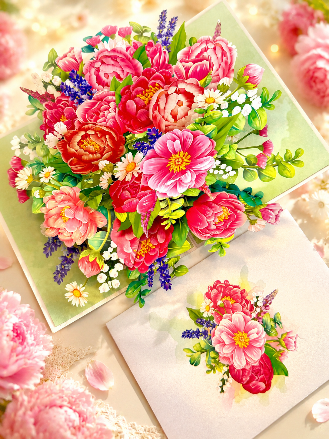 Pink Peony Rose Garden Origami Pop Cards 3D Pop Up Greeting Card Happy Birthday Thank You Handmade Gift Thinking of You Blank Card for Any Occasion Happy Mother's Day Happy Father's Australiana Celebrate the Beauty of Flower and Spring Element