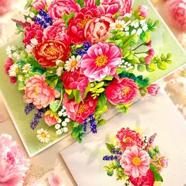 Pink Peony Rose Garden Origami Pop Cards 3D Pop Up Greeting Card Happy Birthday Thank You Handmade Gift Thinking of You Blank Card for Any Occasion Happy Mother's Day Happy Father's Australiana Celebrate the Beauty of Flower and Spring Element