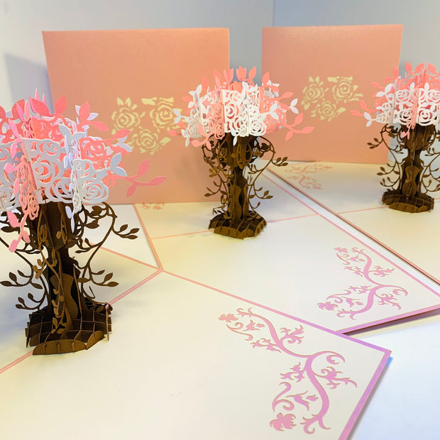 Pink & White Rose Bouquet Origami Pop Cards 3D Pop Up Greeting Card Happy Birthday Thank You Handmade Gift Thinking of You Blank Card for Any Occasion Happy Mother's Day Happy Father's Australiana Celebrate Romantic and Joyful Moments