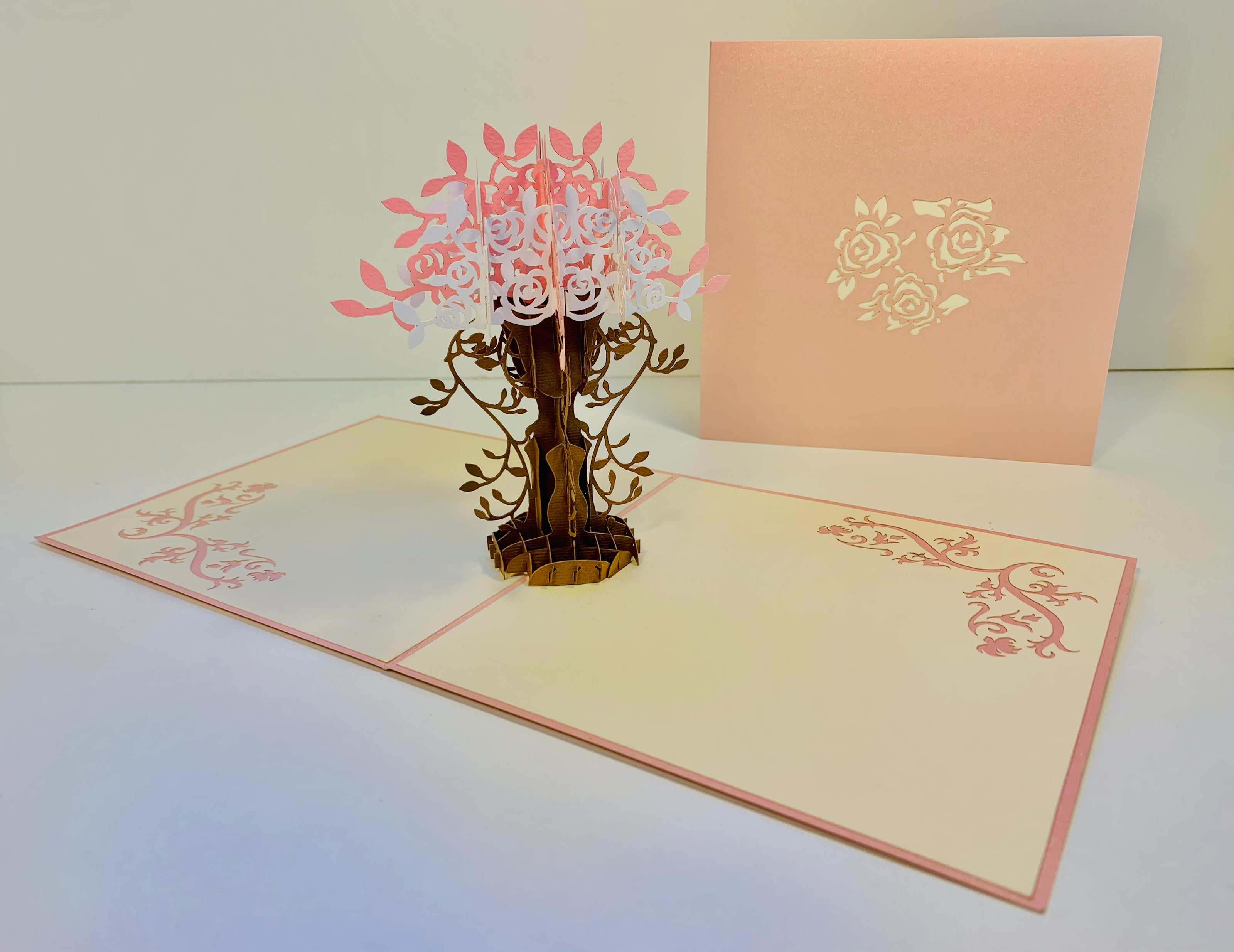 Pink & White Rose Bouquet Origami Pop Cards 3D Pop Up Greeting Card Happy Birthday Thank You Handmade Gift Thinking of You Blank Card for Any Occasion Happy Mother's Day Happy Father's Australiana Celebrate Romantic and Joyful Moments