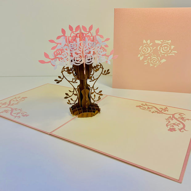 Pink & White Rose Bouquet Origami Pop Cards 3D Pop Up Greeting Card Happy Birthday Thank You Handmade Gift Thinking of You Blank Card for Any Occasion Happy Mother's Day Happy Father's Australiana Celebrate Romantic and Joyful Moments