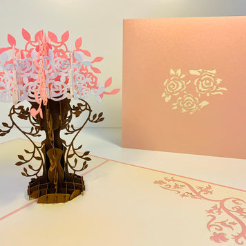 Pink & White Rose Bouquet Card Origami Pop Cards 3D Pop Up Greeting Card Happy Birthday Thank You Handmade Gift Thinking of You Blank Card for Any Occasion Happy Mother's Day