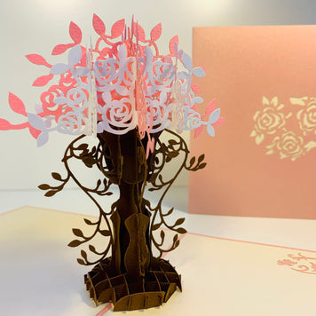 Pink & White Rose Bouquet Card Origami Pop Cards 3D Pop Up Greeting Card Happy Birthday Thank You Handmade Gift Thinking of You Blank Card for Any Occasion Happy Mother's Day