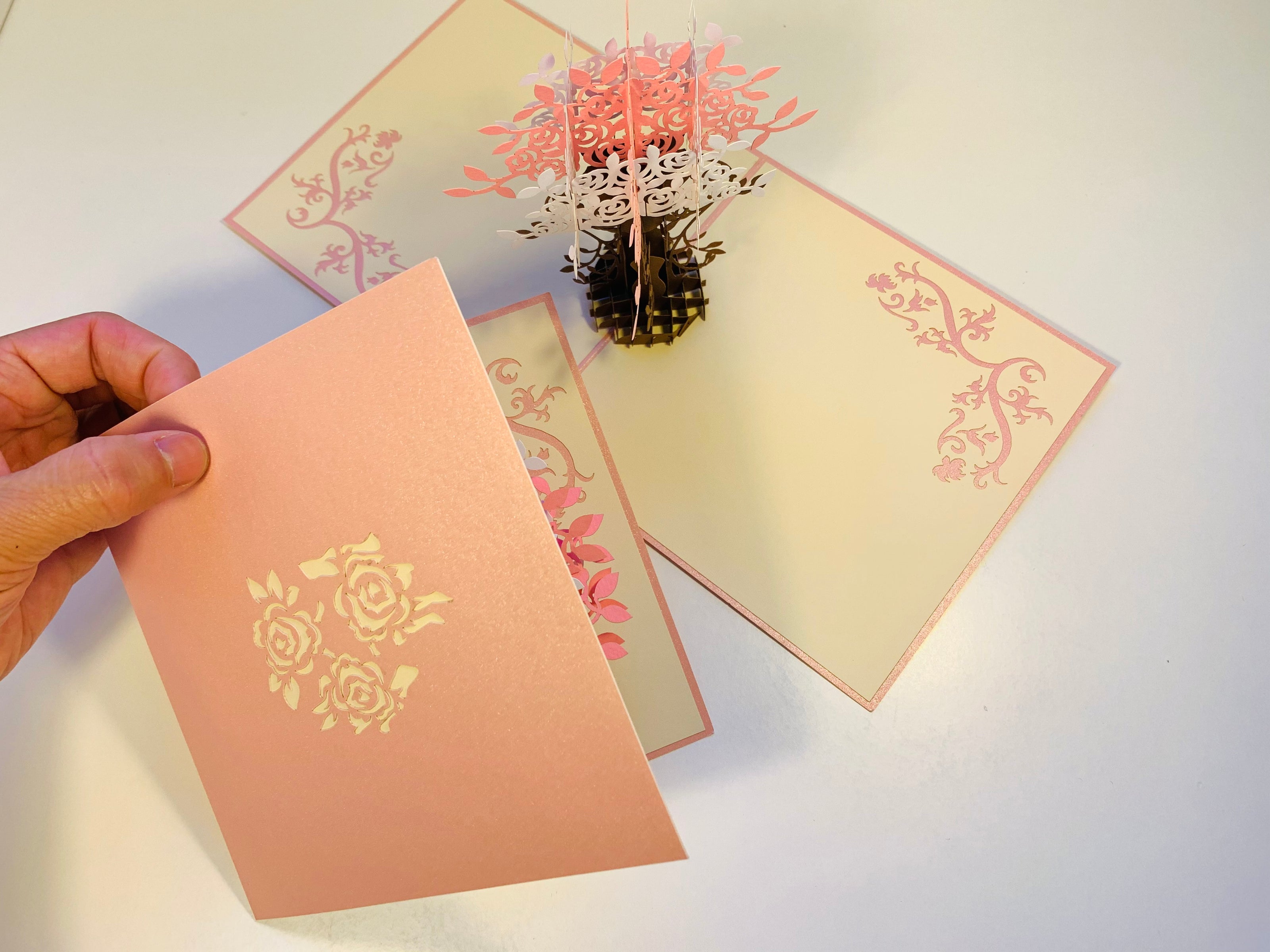 Pink & White Rose Bouquet Origami Pop Cards 3D Pop Up Greeting Card Happy Birthday Thank You Handmade Gift Thinking of You Blank Card for Any Occasion Happy Mother's Day Happy Father's Australiana Celebrate Romantic and Joyful Moments