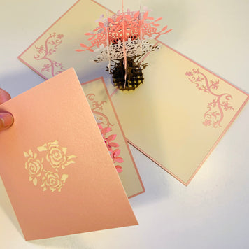 Pink & White Rose Bouquet Origami Pop Cards 3D Pop Up Greeting Card Happy Birthday Thank You Handmade Gift Thinking of You Blank Card for Any Occasion Happy Mother's Day Happy Father's Australiana Celebrate Romantic and Joyful Moments