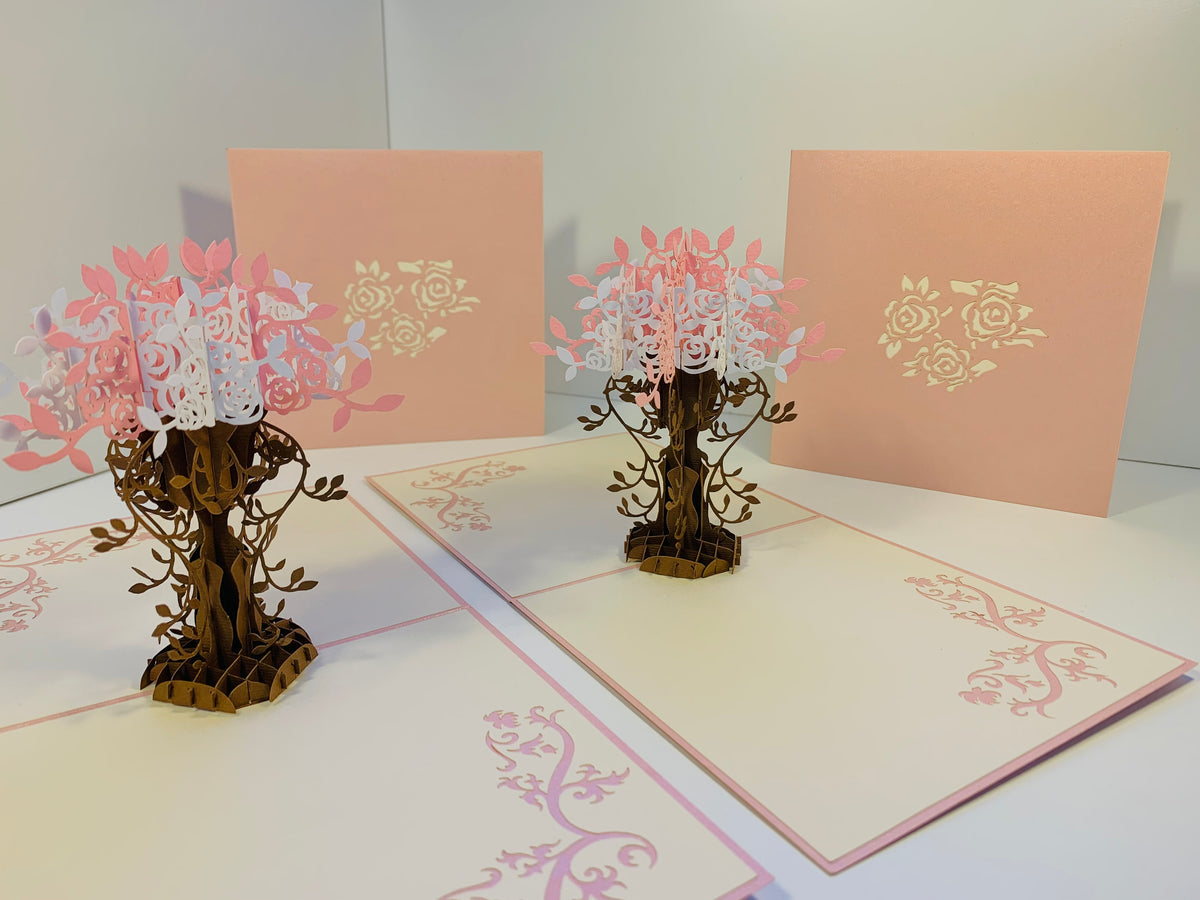 Pink & White Rose Bouquet Card Origami Pop Cards 3D Pop Up Greeting Card Happy Birthday Thank You Handmade Gift Thinking of You Blank Card for Any Occasion Happy Mother's Day