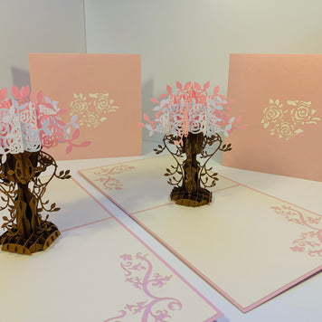Pink & White Rose Bouquet Card Origami Pop Cards 3D Pop Up Greeting Card Happy Birthday Thank You Handmade Gift Thinking of You Blank Card for Any Occasion Happy Mother's Day