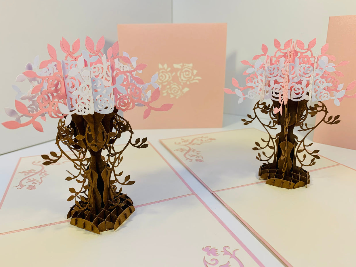 Pink & White Rose Bouquet Origami Pop Cards 3D Pop Up Greeting Card Happy Birthday Thank You Handmade Gift Thinking of You Blank Card for Any Occasion Happy Mother's Day Happy Father's Australiana Celebrate Romantic and Joyful Moments