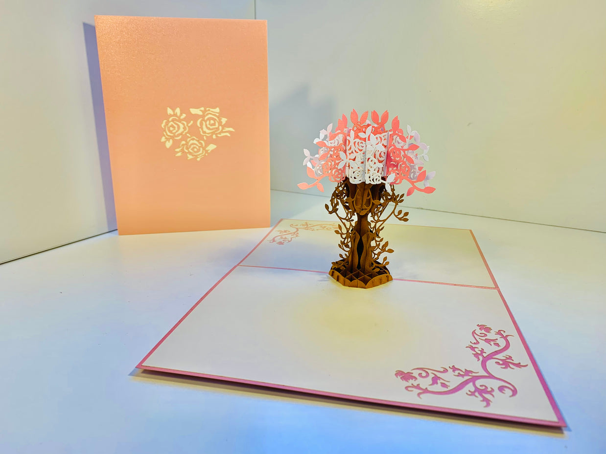 Pink & White Rose Bouquet Origami Pop Cards 3D Pop Up Greeting Card Happy Birthday Thank You Handmade Gift Thinking of You Blank Card for Any Occasion Happy Mother's Day Happy Father's Australiana Celebrate Romantic and Joyful Moments