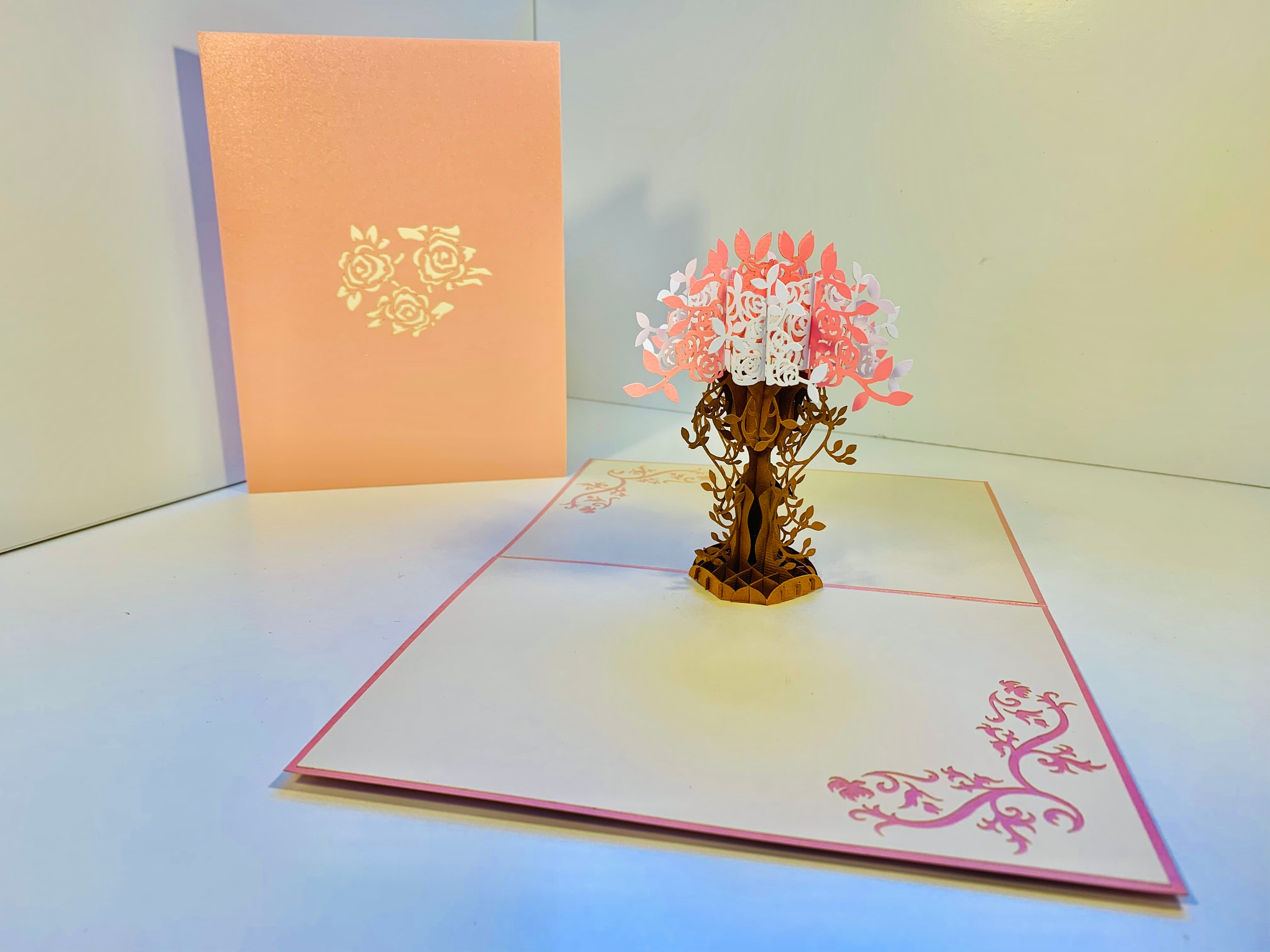 Pink & White Rose Bouquet Origami Pop Cards 3D Pop Up Greeting Card Happy Birthday Thank You Handmade Gift Thinking of You Blank Card for Any Occasion Happy Mother's Day Happy Father's Australiana Celebrate Romantic and Joyful Moments