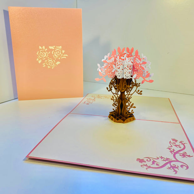 Pink & White Rose Bouquet Origami Pop Cards 3D Pop Up Greeting Card Happy Birthday Thank You Handmade Gift Thinking of You Blank Card for Any Occasion Happy Mother's Day Happy Father's Australiana Celebrate Romantic and Joyful Moments