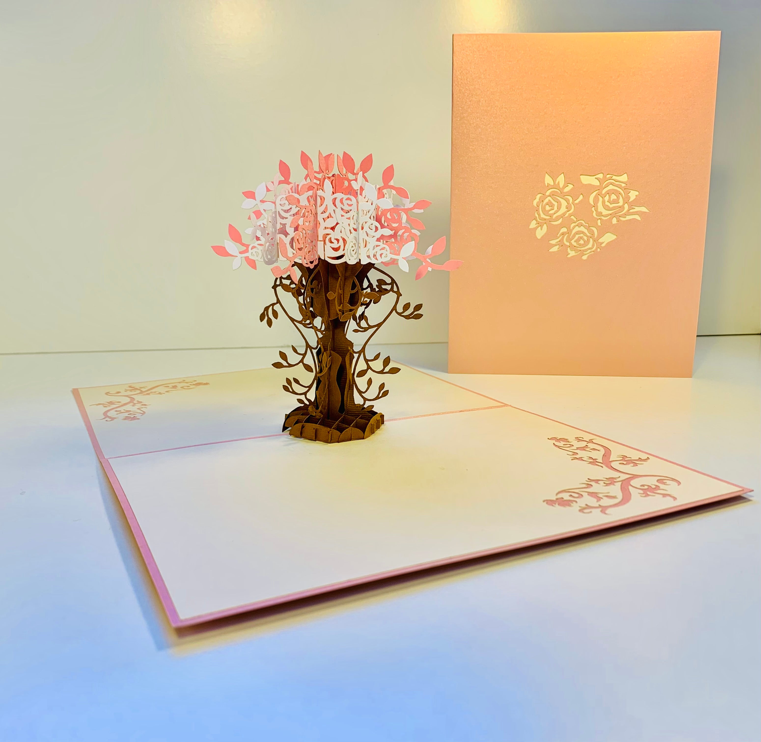 Pink & White Rose Bouquet Origami Pop Cards 3D Pop Up Greeting Card Happy Birthday Thank You Handmade Gift Thinking of You Blank Card for Any Occasion Happy Mother's Day Happy Father's Australiana Celebrate Romantic and Joyful Moments