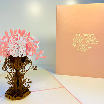 Pink & White Rose Bouquet Card Origami Pop Cards 3D Pop Up Greeting Card Happy Birthday Thank You Handmade Gift Thinking of You Blank Card for Any Occasion Happy Mother's Day