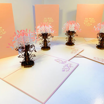 Pink & White Rose Bouquet Card Origami Pop Cards 3D Pop Up Greeting Card Happy Birthday Thank You Handmade Gift Thinking of You Blank Card for Any Occasion Happy Mother's Day