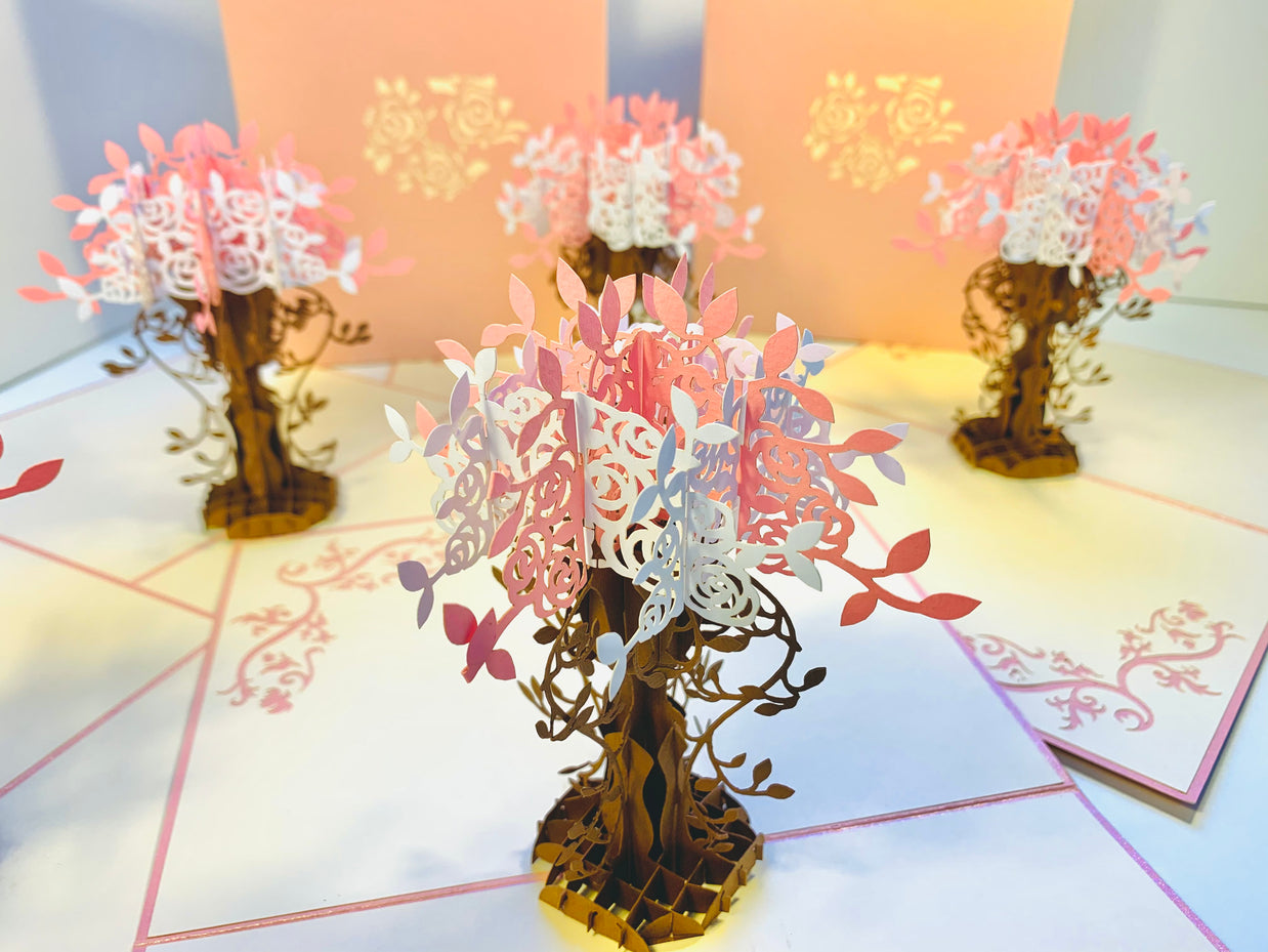 Pink & White Rose Bouquet Origami Pop Cards 3D Pop Up Greeting Card Happy Birthday Thank You Handmade Gift Thinking of You Blank Card for Any Occasion Happy Mother's Day Happy Father's Australiana Celebrate Romantic and Joyful Moments