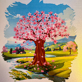 Plum Pink Cherry Blossom Tree on Green Fields Origami Pop Cards 3D Pop Up Greeting Card Best Wishes Happy Birthday Gift Thank You Handmade Best Wishes Blank Card for Any Occasion Happy Mother's Day Happy Father's Day Celebrate The Beauty of Flower