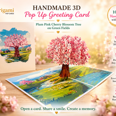 Plum Pink Cherry Blossom Tree on Green Fields Origami Pop Cards 3D Pop Up Greeting Card Best Wishes Happy Birthday Gift Thank You Handmade Best Wishes Blank Card for Any Occasion Happy Mother's Day Happy Father's Day Celebrate The Beauty of Flower