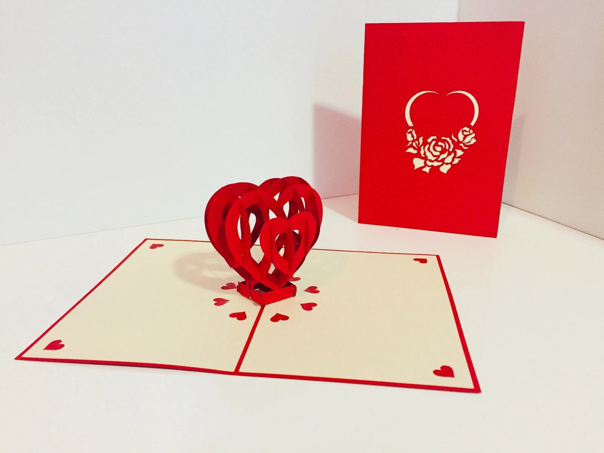 Giant Rainbow Heart & Golden Key 3D POP UP GREETING CARD - Created by Origami Pop Cards Australian Design & Handmade 3D Pop Up Magical Paper Cards, Handmade Pop Up Cards Happy Valentine's Day Celebrate Love Heart Fell and Romantic