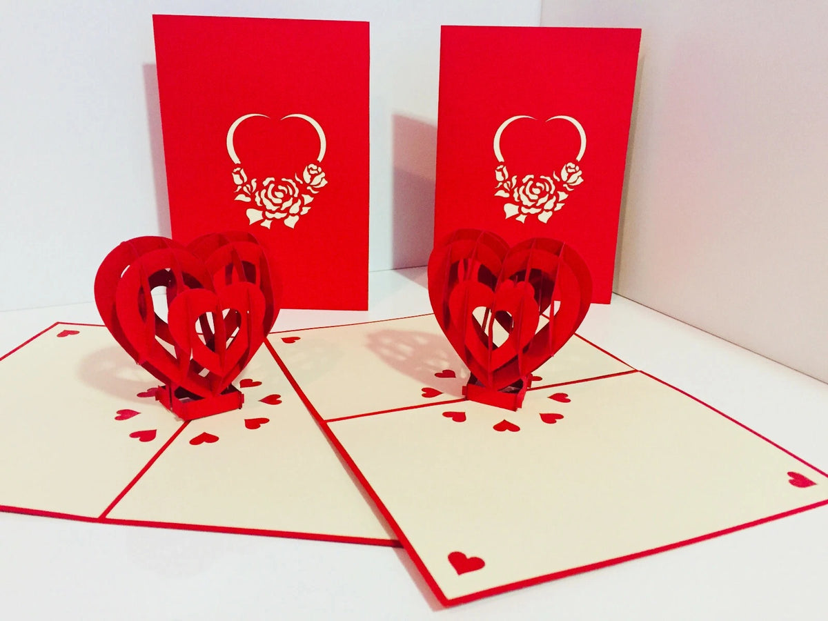 Giant Rainbow Heart & Golden Key 3D POP UP GREETING CARD - Created by Origami Pop Cards Australian Design & Handmade 3D Pop Up Magical Paper Cards, Handmade Pop Up Cards Happy Valentine's Day Celebrate Love Heart Fell and Romantic