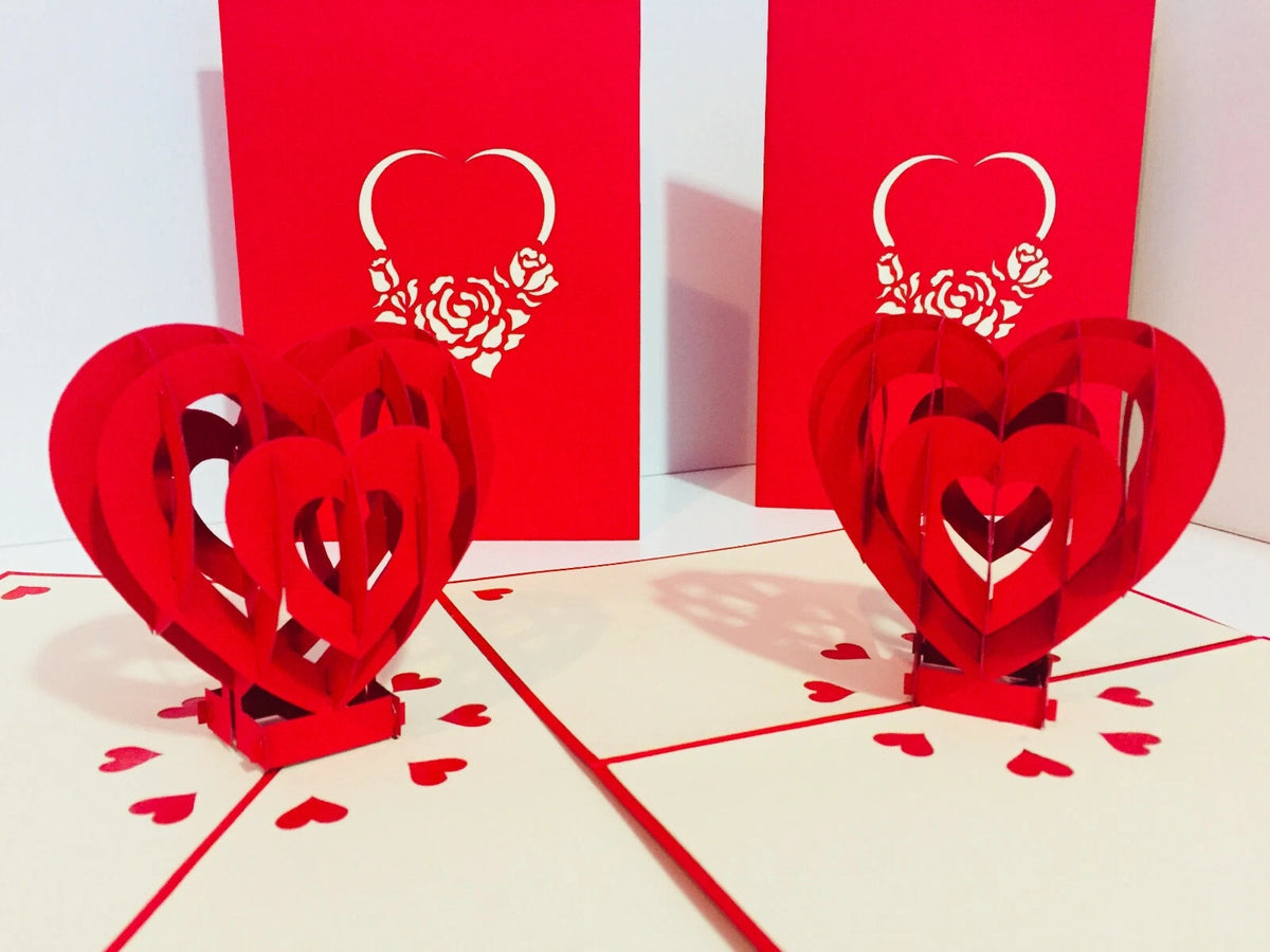 Giant Rainbow Heart & Golden Key 3D POP UP GREETING CARD - Created by Origami Pop Cards Australian Design & Handmade 3D Pop Up Magical Paper Cards, Handmade Pop Up Cards Happy Valentine's Day Celebrate Love Heart Fell and Romantic