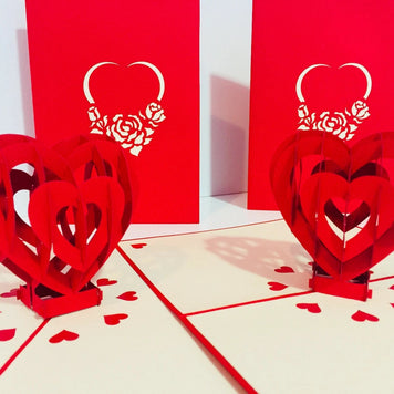 Giant Rainbow Heart & Golden Key 3D POP UP GREETING CARD - Created by Origami Pop Cards Australian Design & Handmade 3D Pop Up Magical Paper Cards, Handmade Pop Up Cards Happy Valentine's Day Celebrate Love Heart Fell and Romantic