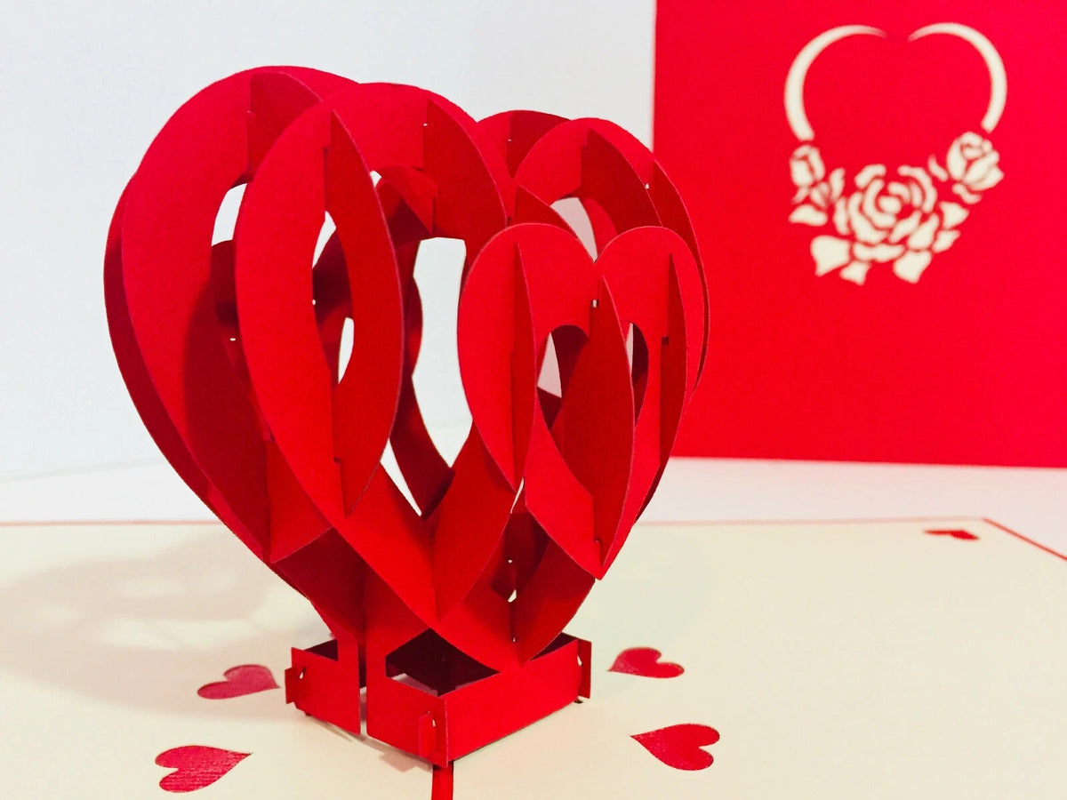 Giant Rainbow Heart & Golden Key 3D POP UP GREETING CARD - Created by Origami Pop Cards Australian Design & Handmade 3D Pop Up Magical Paper Cards, Handmade Pop Up Cards Happy Valentine's Day Celebrate Love Heart Fell and Romantic