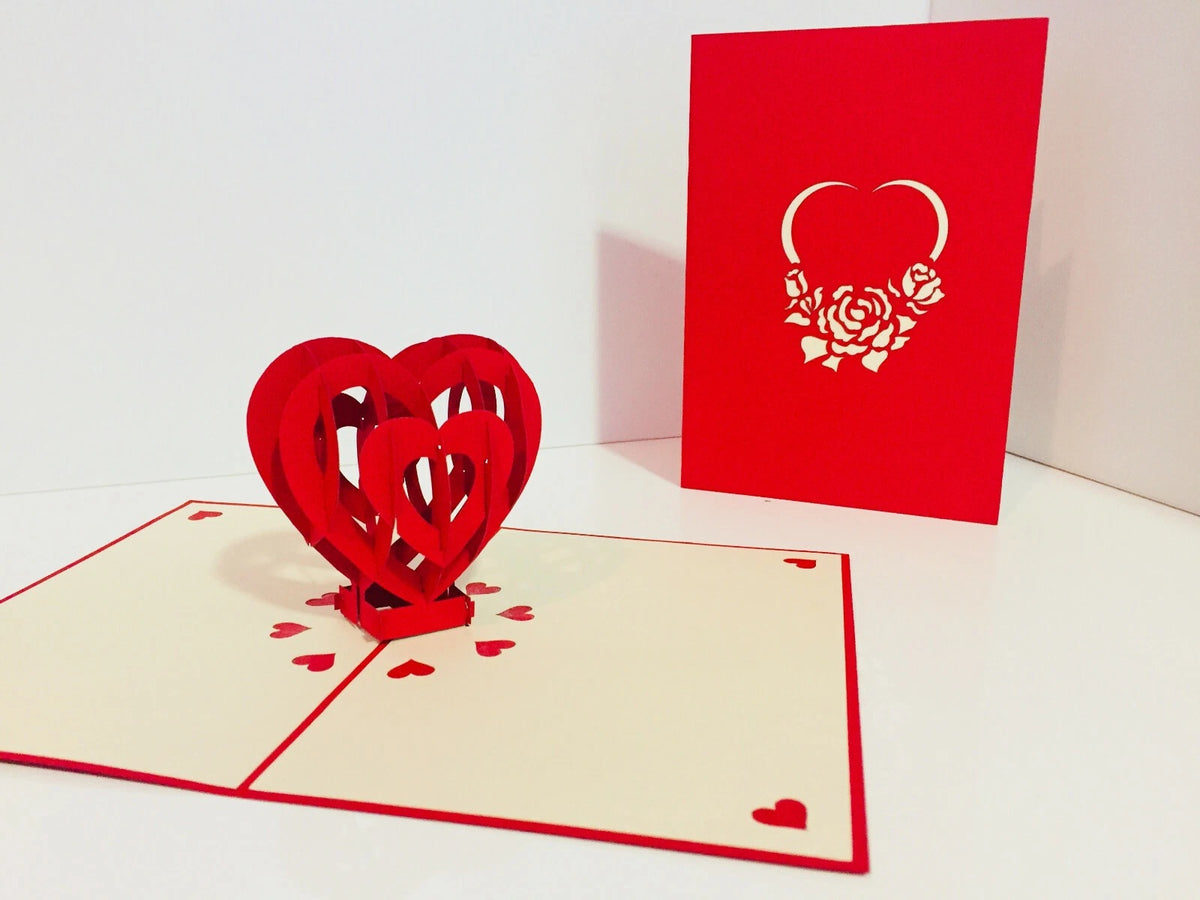 Giant Rainbow Heart & Golden Key 3D POP UP GREETING CARD - Created by Origami Pop Cards Australian Design & Handmade 3D Pop Up Magical Paper Cards, Handmade Pop Up Cards Happy Valentine's Day Celebrate Love Heart Fell and Romantic