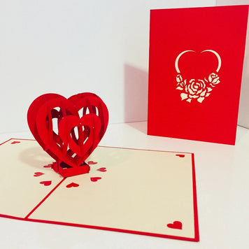 Giant Rainbow Heart & Golden Key 3D POP UP GREETING CARD - Created by Origami Pop Cards Australian Design & Handmade 3D Pop Up Magical Paper Cards, Handmade Pop Up Cards Happy Valentine's Day Celebrate Love Heart Fell and Romantic